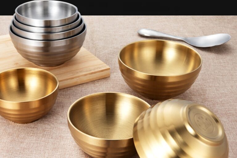 Luxurious round steel bowl in titanium gold (5)