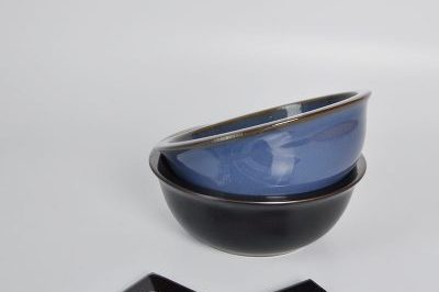 New blue metal edge ceramic bowl (1)