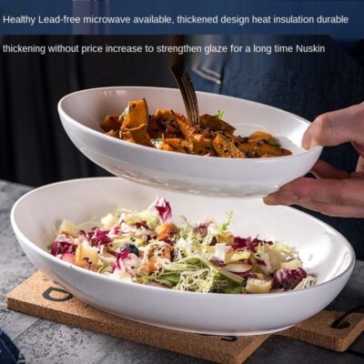 Oval white ceramic dinner bowl