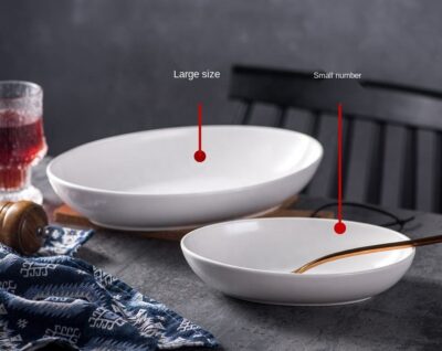 Oval white ceramic dinner bowl