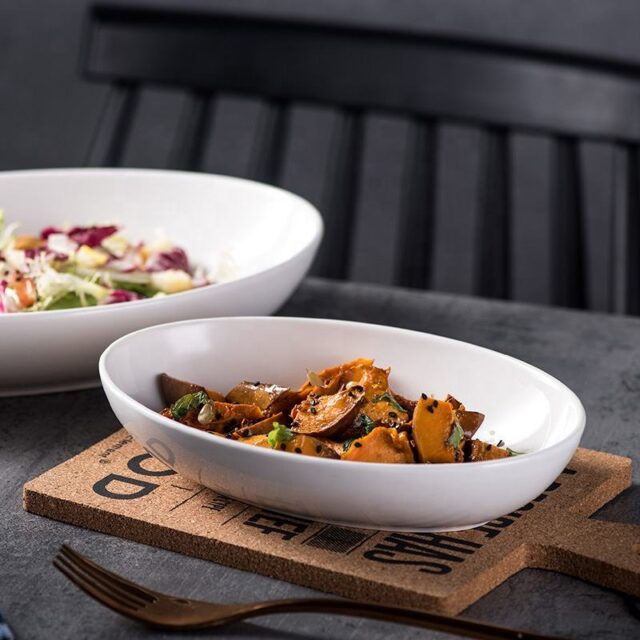 Oval white ceramic dinner bowl