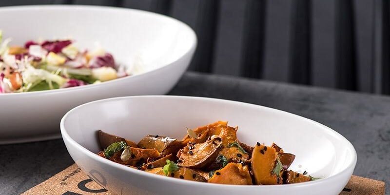 Oval white ceramic dinner bowl