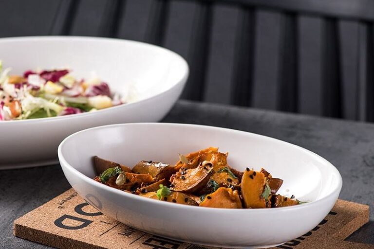 Oval white ceramic dinner bowl