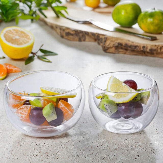 double wall glass bowl set