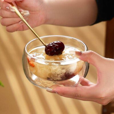 glass salad and ice cream bowl