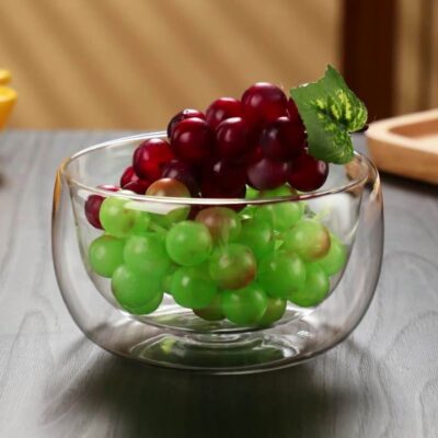 glass salad and ice cream bowl