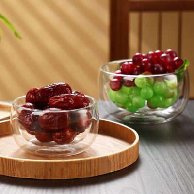 glass salad and ice cream bowl