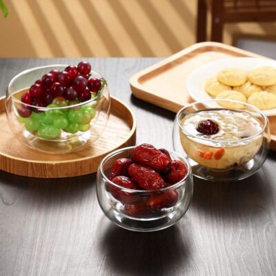 glass salad and ice cream bowl