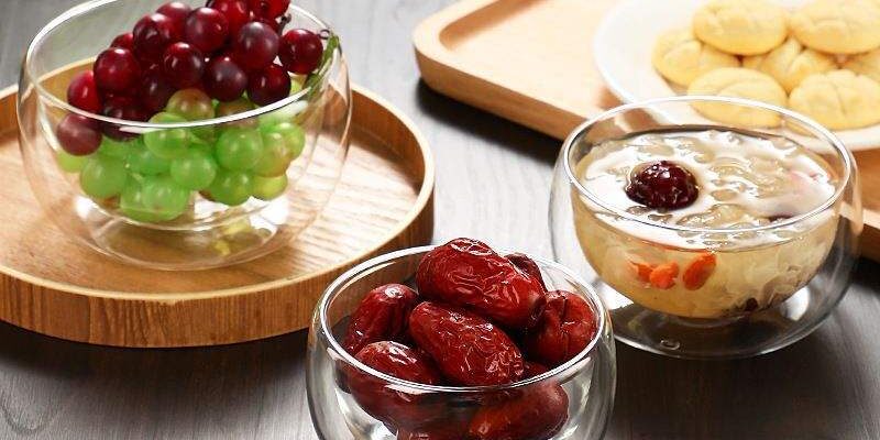 glass salad and ice cream bowl