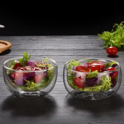 glass salad and ice cream bowl