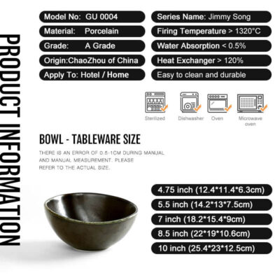 Matte black ceramic bowl with porcelain