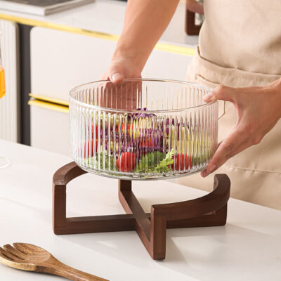 glass salad bowl with lid set