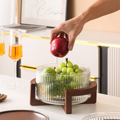 glass salad bowl with lid set