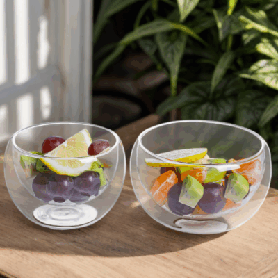 glass fruit and yogurt bowl