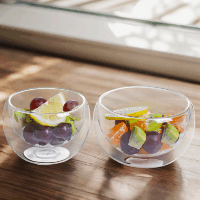 glass fruit and yogurt bowl