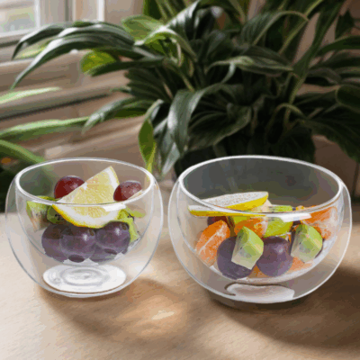 glass fruit and yogurt bowl