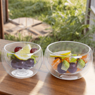 glass fruit and yogurt bowl