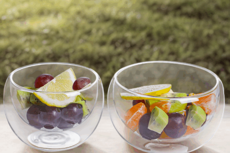 glass fruit and yogurt bowl