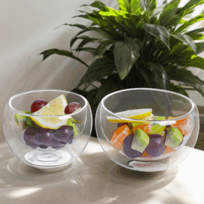 glass fruit and yogurt bowl