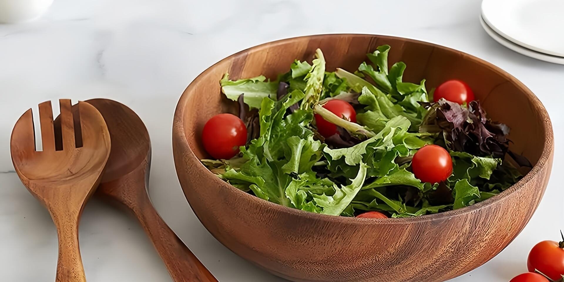 Polished acacia wood salad bowls