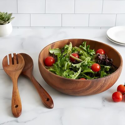 Polished acacia wood salad bowls