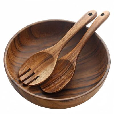 Polished acacia wood salad bowls