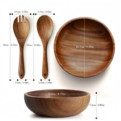 Polished acacia wood salad bowls