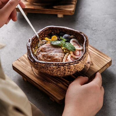 ceramic bowl with tray for snacks
