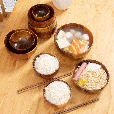 acacia wooden salad soup bowls