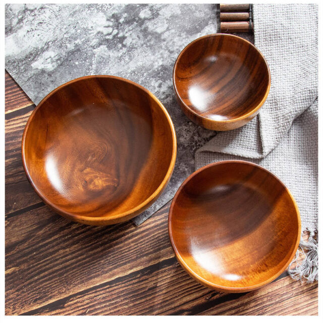 acacia wooden salad soup bowls