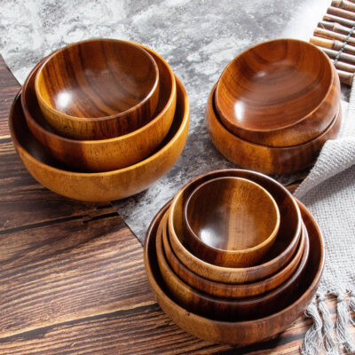 acacia wooden salad soup bowls