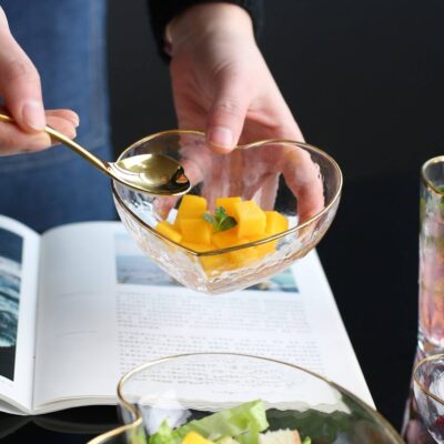 heart-shaped glass salad and dessert bowl
