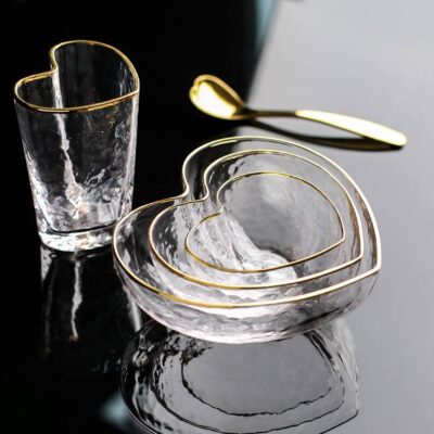 heart-shaped glass salad and dessert bowl
