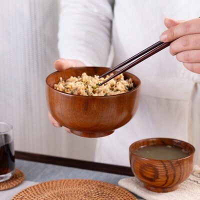 Japanese retro wooden rice bowls