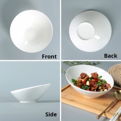 White ceramic bevel bowl for salad