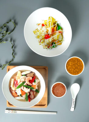 White ceramic bevel bowl for salad
