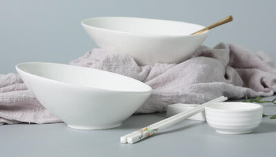 White ceramic bevel bowl for salad