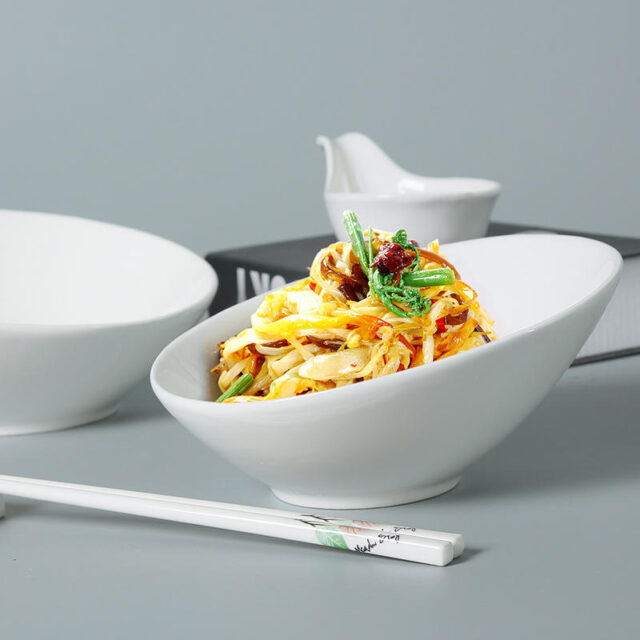 White ceramic bevel bowl for salad