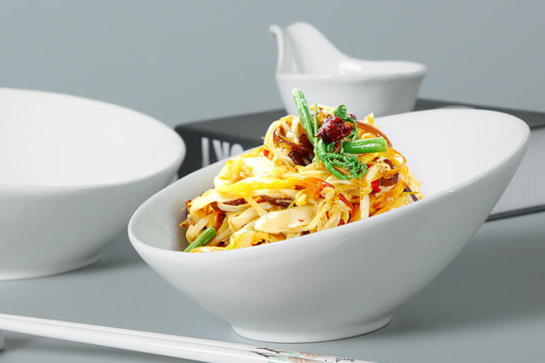 White ceramic bevel bowl for salad