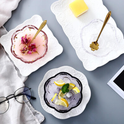 Nordic gold inlay glass dessert bowl