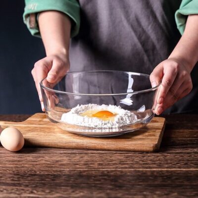 Round glass salad and mixing bowl