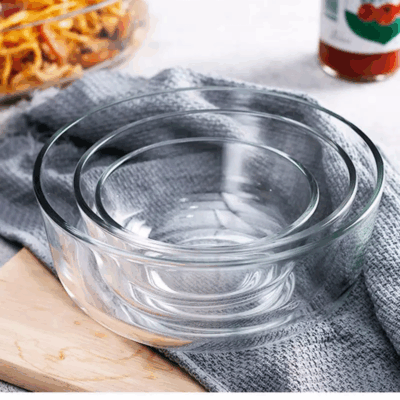 Round glass salad and mixing bowl