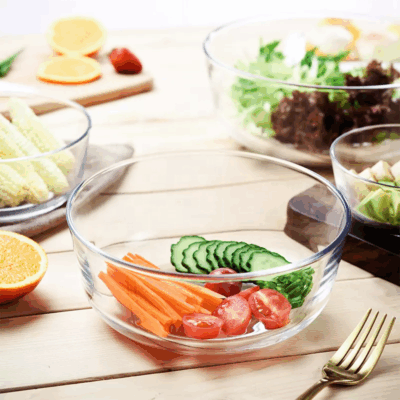 Round glass salad and mixing bowl