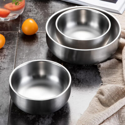 stainless steel salad and ramen noodle bowls