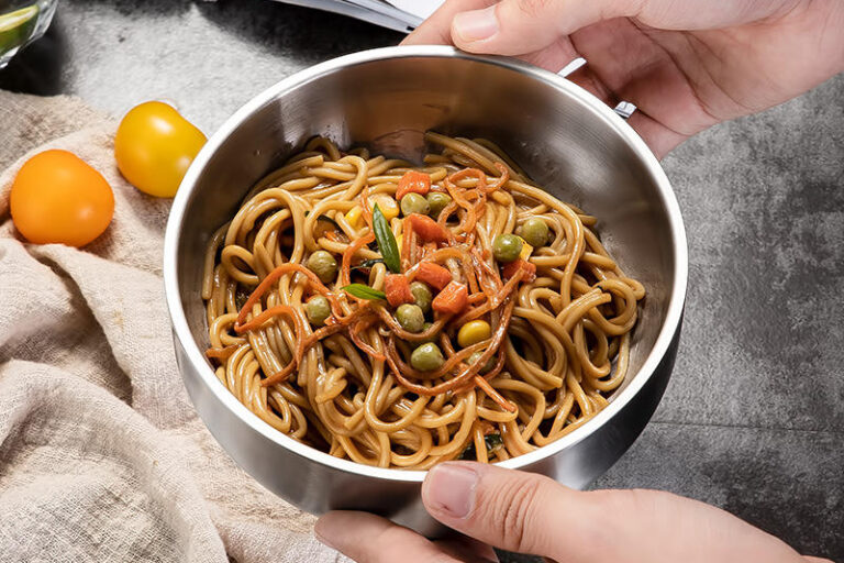stainless steel salad and ramen noodle bowls