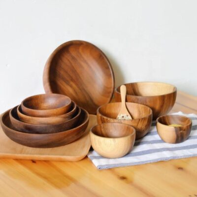 wooden serving salad bowl retro style