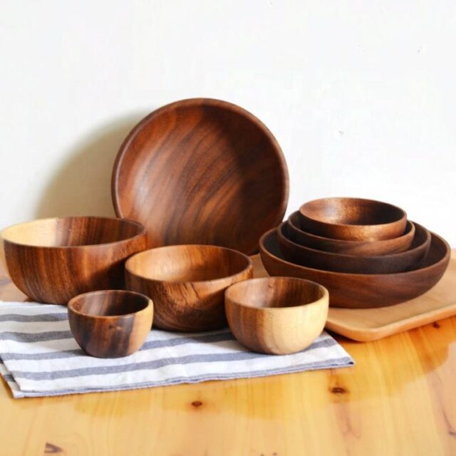 wooden serving salad bowl retro style