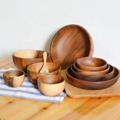 wooden serving salad bowl retro style