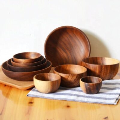 wooden serving salad bowl retro style