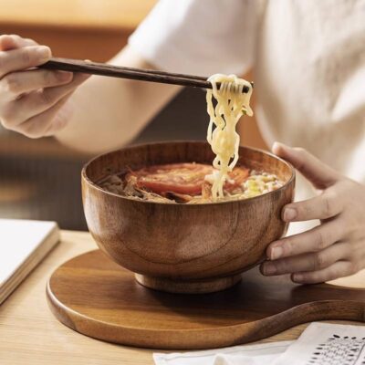 Eco-friendly rustic wooden salad and soup bowl